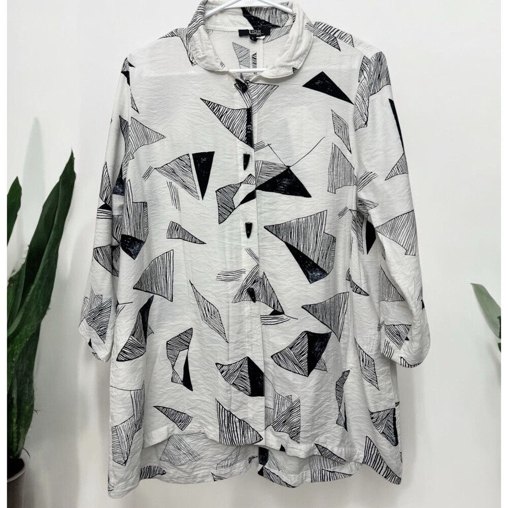 Lior Paris Womens Top White/Black Polka Dots Tunic Size L